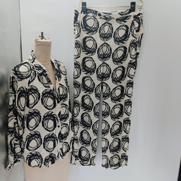 Zara Womens Set satin black and white blouse button down comfy elegant - Picture 6 of 16